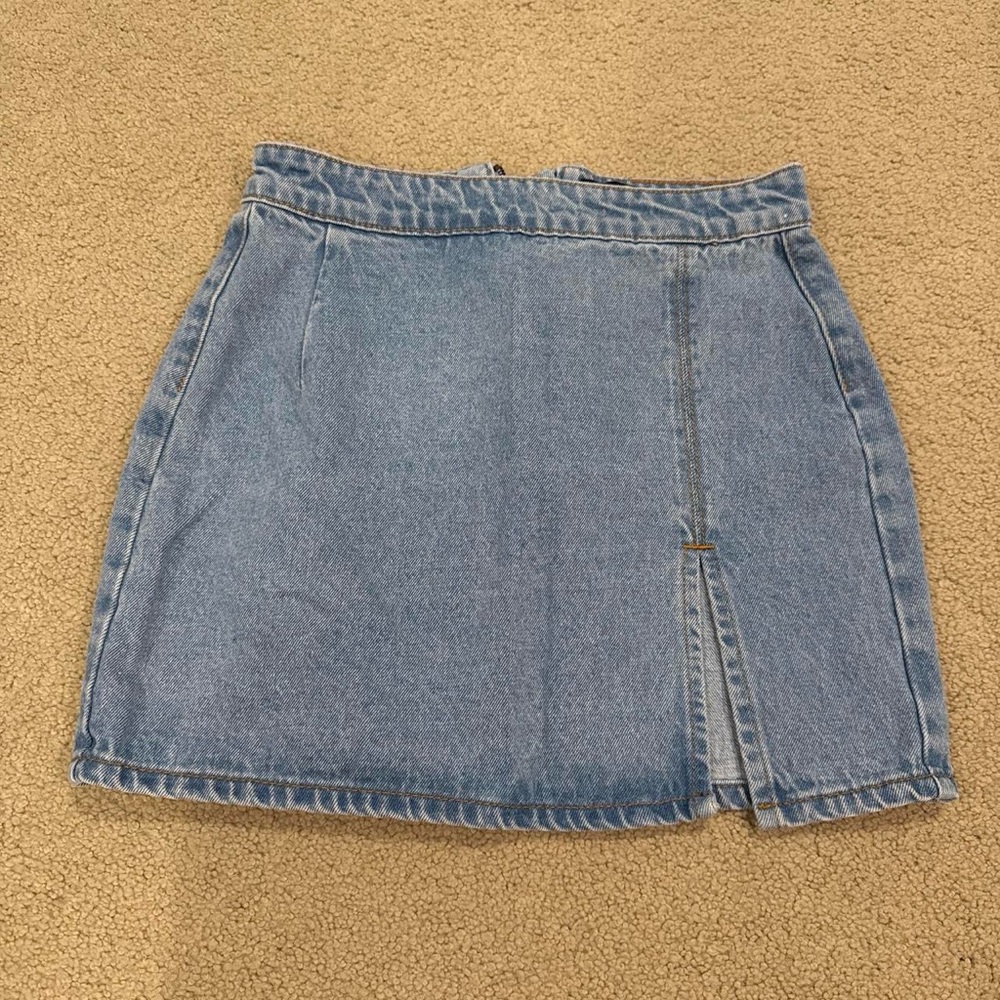 Lioness Light Blue Denim Mini Skirt with Front Slit